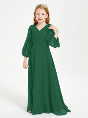 Modest Long Sleeved Junior Bridesmaid Gowns Dark Green