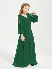 Modest Long Sleeved Junior Bridesmaid Gowns Dark Green