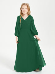 Modest Long Sleeved Junior Bridesmaid Gowns Dark Green