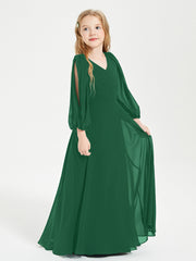 Modest Long Sleeved Junior Bridesmaid Gowns Dark Green