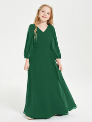 Modest Long Sleeved Junior Bridesmaid Gowns Dark Green