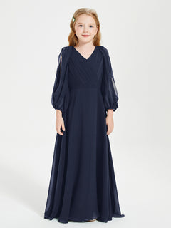 Modest Long Sleeved Junior Bridesmaid Gowns Dark Navy