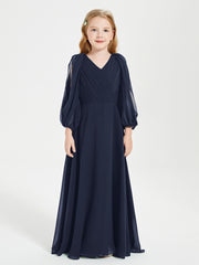 Modest Long Sleeved Junior Bridesmaid Gowns Dark Navy