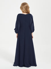 Modest Long Sleeved Junior Bridesmaid Gowns Dark Navy