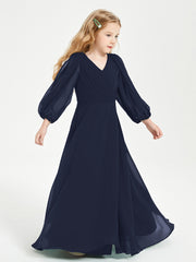 Modest Long Sleeved Junior Bridesmaid Gowns Dark Navy