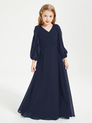 Modest Long Sleeved Junior Bridesmaid Gowns Dark Navy