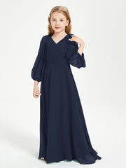 Modest Long Sleeved Junior Bridesmaid Gowns Dark Navy