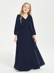 Modest Long Sleeved Junior Bridesmaid Gowns Dark Navy
