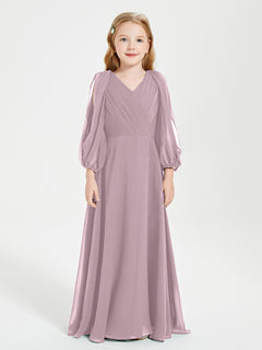 Modest Long Sleeved Junior Bridesmaid Gowns Dusk