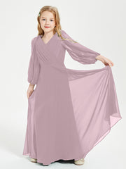 Modest Long Sleeved Junior Bridesmaid Gowns Dusk