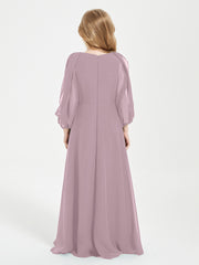 Modest Long Sleeved Junior Bridesmaid Gowns Dusk