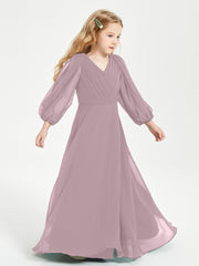Modest Long Sleeved Junior Bridesmaid Gowns Dusk