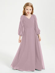 Modest Long Sleeved Junior Bridesmaid Gowns Dusk