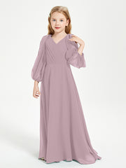 Modest Long Sleeved Junior Bridesmaid Gowns Dusk