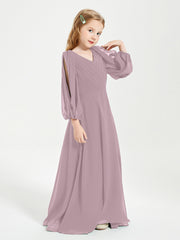 Modest Long Sleeved Junior Bridesmaid Gowns Dusk