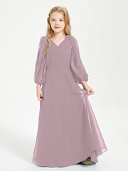 Modest Long Sleeved Junior Bridesmaid Gowns Dusk