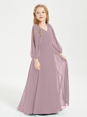 Modest Long Sleeved Junior Bridesmaid Gowns Dusk