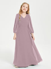 Modest Long Sleeved Junior Bridesmaid Gowns Dusk