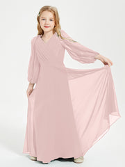 Modest Long Sleeved Junior Bridesmaid Gowns Dusty Rose
