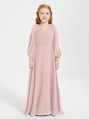 Modest Long Sleeved Junior Bridesmaid Gowns Dusty Rose