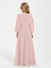 Modest Long Sleeved Junior Bridesmaid Gowns Dusty Rose