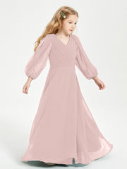 Modest Long Sleeved Junior Bridesmaid Gowns Dusty Rose