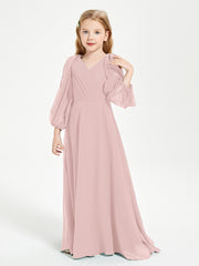 Modest Long Sleeved Junior Bridesmaid Gowns Dusty Rose