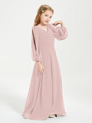 Modest Long Sleeved Junior Bridesmaid Gowns Dusty Rose