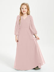 Modest Long Sleeved Junior Bridesmaid Gowns Dusty Rose