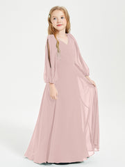 Modest Long Sleeved Junior Bridesmaid Gowns Dusty Rose