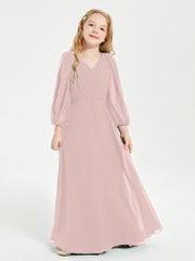 Modest Long Sleeved Junior Bridesmaid Gowns Dusty Rose
