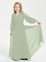 Modest Long Sleeved Junior Bridesmaid Gowns Dusty Sage