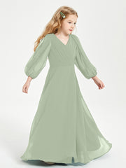 Modest Long Sleeved Junior Bridesmaid Gowns Dusty Sage