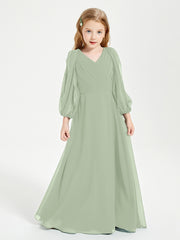 Modest Long Sleeved Junior Bridesmaid Gowns Dusty Sage