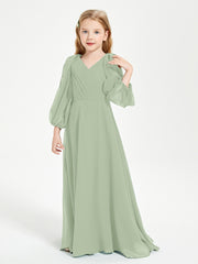 Modest Long Sleeved Junior Bridesmaid Gowns Dusty Sage