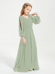 Modest Long Sleeved Junior Bridesmaid Gowns Dusty Sage