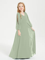 Modest Long Sleeved Junior Bridesmaid Gowns Dusty Sage