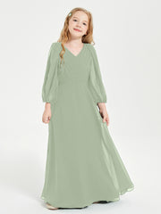 Modest Long Sleeved Junior Bridesmaid Gowns Dusty Sage