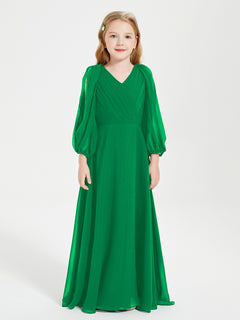 Modest Long Sleeved Junior Bridesmaid Gowns Emerald