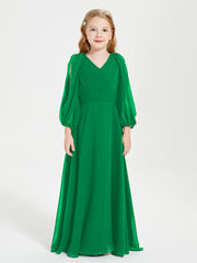 Modest Long Sleeved Junior Bridesmaid Gowns Emerald