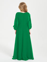 Modest Long Sleeved Junior Bridesmaid Gowns Emerald