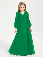 Modest Long Sleeved Junior Bridesmaid Gowns Emerald