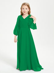 Modest Long Sleeved Junior Bridesmaid Gowns Emerald