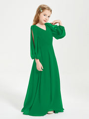 Modest Long Sleeved Junior Bridesmaid Gowns Emerald