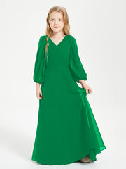 Modest Long Sleeved Junior Bridesmaid Gowns Emerald