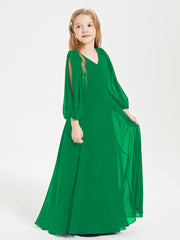 Modest Long Sleeved Junior Bridesmaid Gowns Emerald