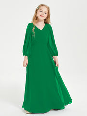 Modest Long Sleeved Junior Bridesmaid Gowns Emerald