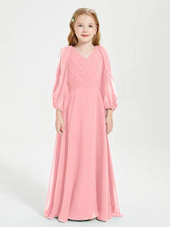 Modest Long Sleeved Junior Bridesmaid Gowns Flamingo