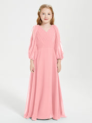 Modest Long Sleeved Junior Bridesmaid Gowns Flamingo