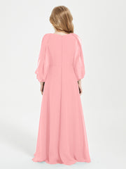 Modest Long Sleeved Junior Bridesmaid Gowns Flamingo